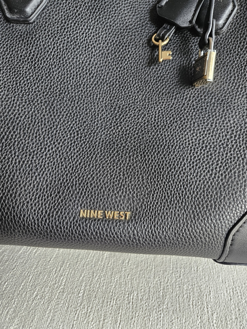 Nine West Black Pebbled Leather Satchel with Gold Accents - Picture 2 of 7